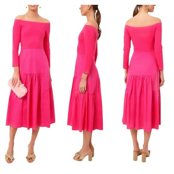 Tuckernuck x Cameran Eubanks Wimberly Dress pink Marissa off shoulder midi sz L - Picture 1 of 9